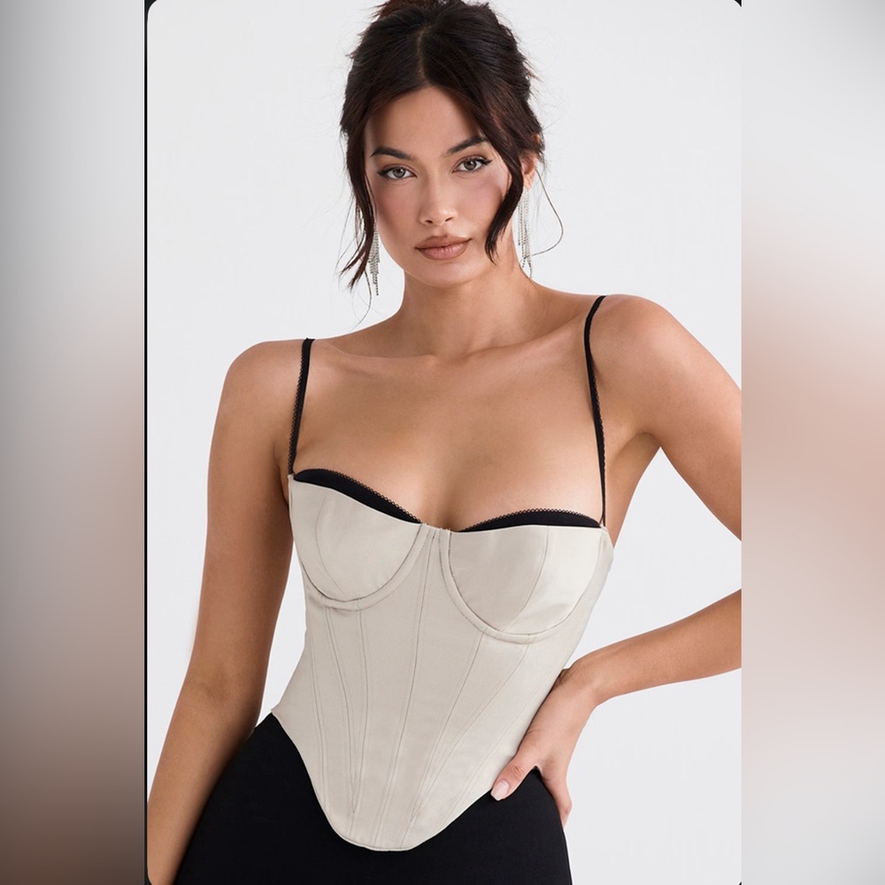House of CB Cream and Black Corset Bra